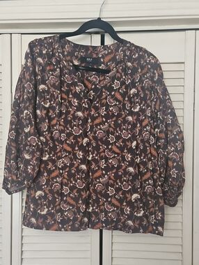 Able Brown Floral Split-Neck Blouse